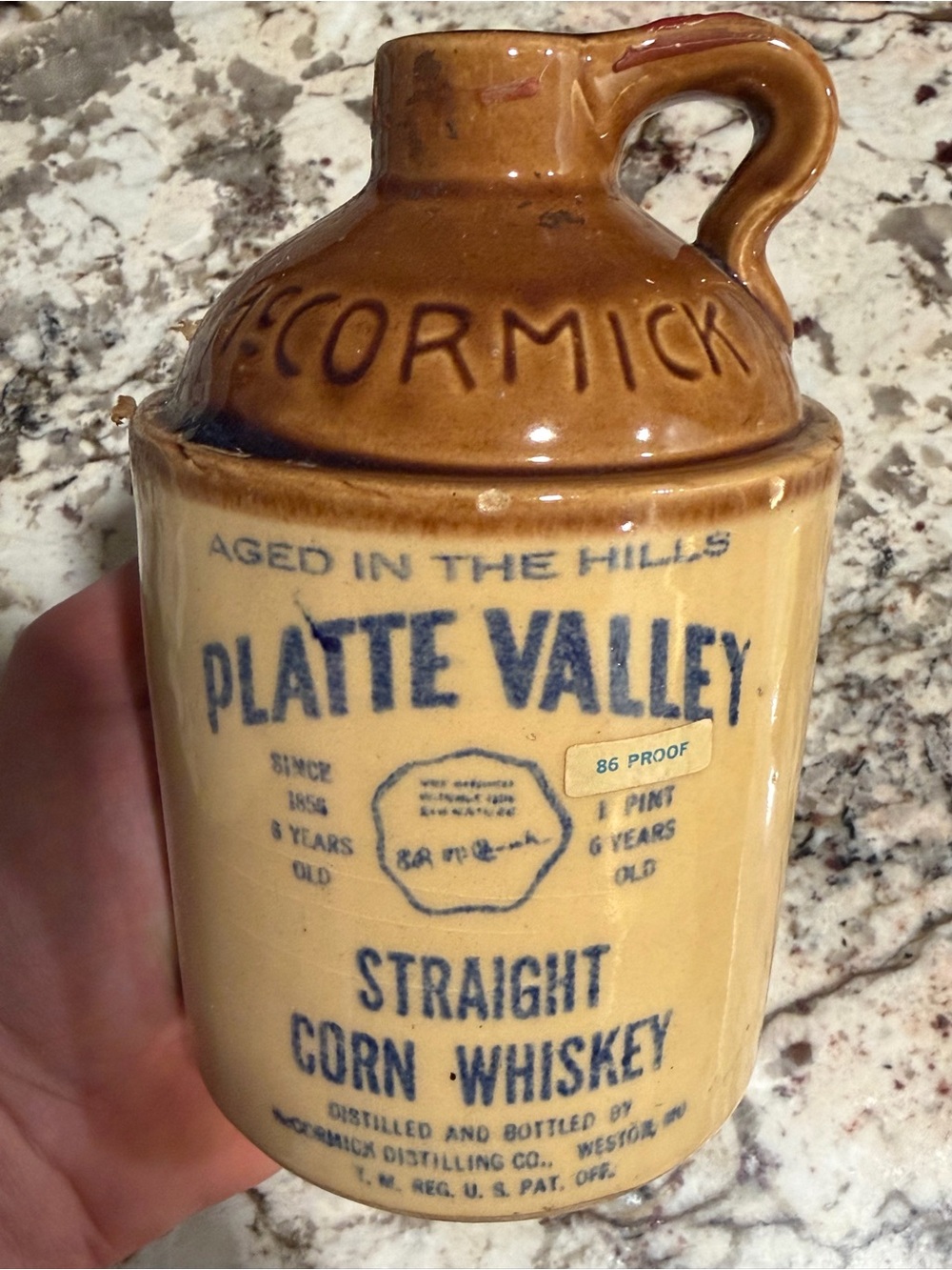 Vintage 1968 ORIGINAL MINI MCCORMICK PLATTE VALLEY CORN WHISKEY JUG MOONSHINE